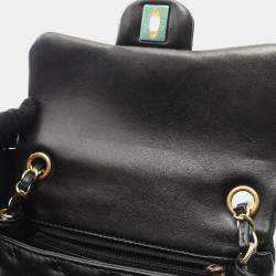 Pre Owned Chanel Cross Stitch Top Handle Shoulder Bag In Lambskin Leather Black