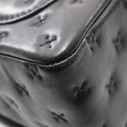 Pre Owned Chanel Cross Stitch Top Handle Shoulder Bag In Lambskin Leather Black