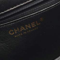 Pre Owned Chanel Cross Stitch Top Handle Shoulder Bag In Lambskin Leather Black