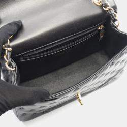 Pre Owned Chanel Cross Stitch Top Handle Shoulder Bag In Lambskin Leather Black