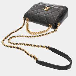 Pre Owned حقيبة كتف شانيل ماتيلسي سلسلة صغيرة بشعار جانبي جلد حمل أسود