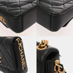 Pre Owned حقيبة كتف شانيل ماتيلسي سلسلة صغيرة بشعار جانبي جلد حمل أسود