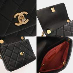 Pre Owned حقيبة كتف شانيل ماتيلسي سلسلة صغيرة بشعار جانبي جلد حمل أسود