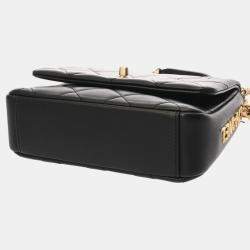 Pre Owned حقيبة كتف شانيل ماتيلسي سلسلة صغيرة بشعار جانبي جلد حمل أسود