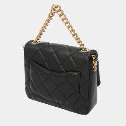 Pre Owned حقيبة كتف شانيل ماتيلسي سلسلة صغيرة بشعار جانبي جلد حمل أسود