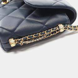 Pre Owned حقيبة كتف شانيلا شانيلا19 ماتلاسي جلد حمل ناعم بلون كحلي