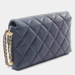 Pre Owned حقيبة كتف شانيلا شانيلا19 ماتلاسي جلد حمل ناعم بلون كحلي