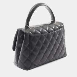 Pre Owned شنيل حقيبة مقبض علوي مبطن جلد حملان أسود