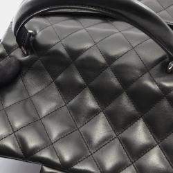 Pre Owned شنيل حقيبة مقبض علوي مبطن جلد حملان أسود