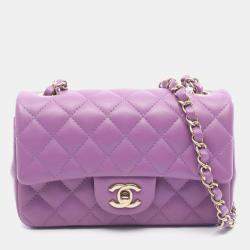 Pre Owned Chanel Mini Matelasse 20 Shoulder Bag Leather Purple