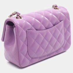 Pre Owned Chanel Mini Matelasse 20 Shoulder Bag Leather Purple