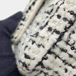 Pre Owned حقيبة شامية بيضاء سوداء تويد كوكو مارك صغيرة بسلسلة كتف