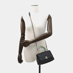 Pre Owned حقيبة شانيل كوكو مارك ماتلاسيه ميني رفرف جلد أسود