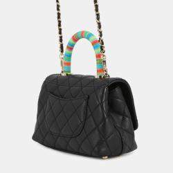 Pre Owned حقيبة شانيل كوكو مارك ماتلاسيه ميني رفرف جلد أسود