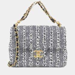 Pre Owned Chanel Black And White Tweed Handbag