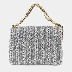 Pre Owned Chanel Black And White Tweed Handbag