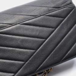 Pre Owned Chanel Bias Stitch Shoulder Bag In Lambskin Leather Black