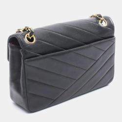Pre Owned Chanel Bias Stitch Shoulder Bag In Lambskin Leather Black