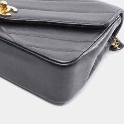 Pre Owned Chanel Bias Stitch Shoulder Bag In Lambskin Leather Black