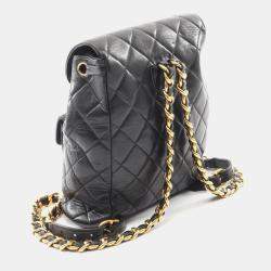 Pre Owned Chanel Matelasse Backpack Bag In Lambskin Leather Black