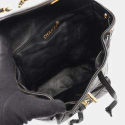 Pre Owned Chanel Matelasse Backpack Bag In Lambskin Leather Black