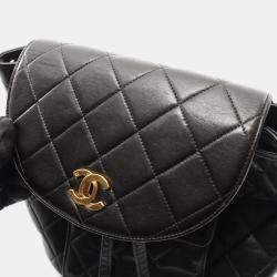 Pre Owned Chanel Matelasse Backpack Bag In Lambskin Leather Black