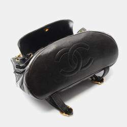 Pre Owned Chanel Matelasse Backpack Bag In Lambskin Leather Black