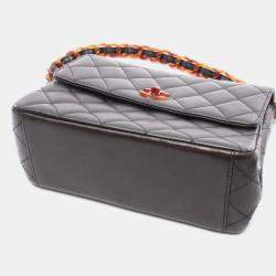 Pre Owned Chanel Matelasse Handbag Lambskin Leather Black