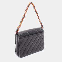 Pre Owned Chanel Matelasse Handbag Lambskin Leather Black