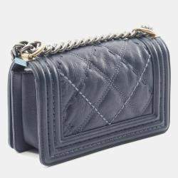 Pre Owned حقيبة شانيل بوي شانيل صغيرة وحشية بخياطة كتف جلد عجل حبيبي أزرق داكن