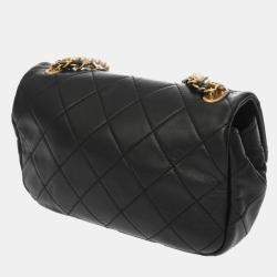 Pre Owned Chanel Matelasse Mini Chain Shoulder Bag In Black With Calfskin And Pearl