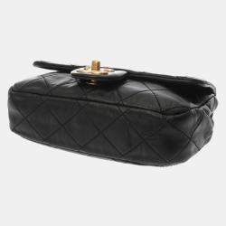 Pre Owned Chanel Matelasse Mini Chain Shoulder Bag In Black With Calfskin And Pearl