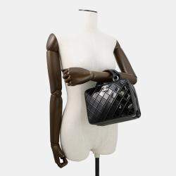 Pre Owned Chanel Matelasse Handbag With Coco Mark And Patent Vanity Design Black