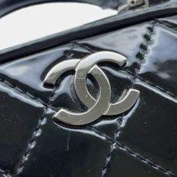 Pre Owned Chanel Matelasse Handbag With Coco Mark And Patent Vanity Design Black