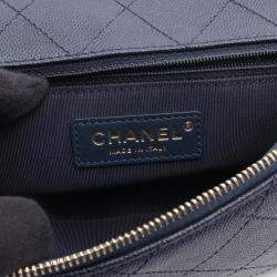Pre Owned Chanel Chain Around Flap Bag Shoulder Leather Blue Navy