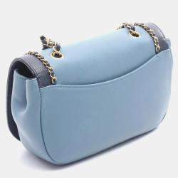 Pre Owned Chanel Chain Around Flap Bag Shoulder Leather Blue Navy