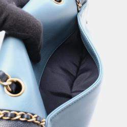 Pre Owned Chanel Chain Around Flap Bag Shoulder Leather Blue Navy