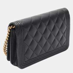 Pre Owned Chanel Boy Chanel Matelasse Shoulder Bag In Grained Calfskin Leather Black