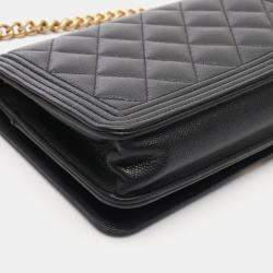 Pre Owned Chanel Boy Chanel Matelasse Shoulder Bag In Grained Calfskin Leather Black