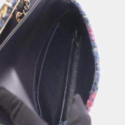 مملوكة مسبقًا Chanel Coco Mark Double Flap Shoulder Bag Fabric And Leather Navy Blue Multicolor