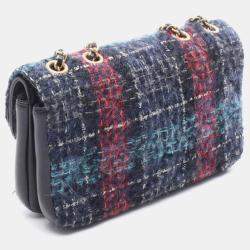 مملوكة مسبقًا Chanel Coco Mark Double Flap Shoulder Bag Fabric And Leather Navy Blue Multicolor