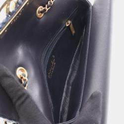 مملوكة مسبقًا Chanel Coco Mark Double Flap Shoulder Bag Fabric And Leather Navy Blue Multicolor