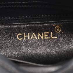 Pre Owned Chanel Coco Mark Bias Stitch Shoulder Bag In Lambskin Leather Black