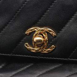 Pre Owned Chanel Coco Mark Bias Stitch Shoulder Bag In Lambskin Leather Black