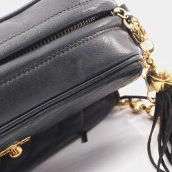 Pre Owned Chanel Coco Mark Bias Stitch Shoulder Bag In Lambskin Leather Black