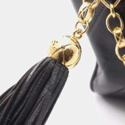 Pre Owned Chanel Coco Mark Bias Stitch Shoulder Bag In Lambskin Leather Black