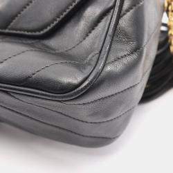 Pre Owned Chanel Coco Mark Bias Stitch Shoulder Bag In Lambskin Leather Black