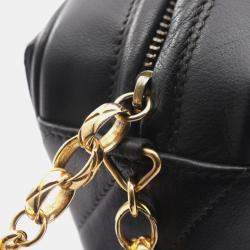 Pre Owned Chanel Coco Mark Bias Stitch Shoulder Bag In Lambskin Leather Black