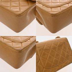 Pre Owned Chanel Matelasse Chain Shoulder Bag 18Cm Beige Lambskin
