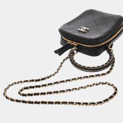 Pre Owned Chanel Matelasse Diana 25Cm Chain Shoulder Bag In Black Calfskin